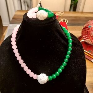 Elegant Pink and Green Beaded Necklace